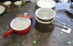 Photo of enameled cast iron pot with lid and copper double boiler